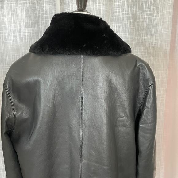 VTG Womens Neiman Marcus Leather Coat Jacket L Black Faux Fur Lined Capsule - Picture 6 of 16